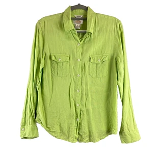Talbots Shirt Womens M Green Button Up 100% Irish Linen Spring Summer Classic - Picture 1 of 9