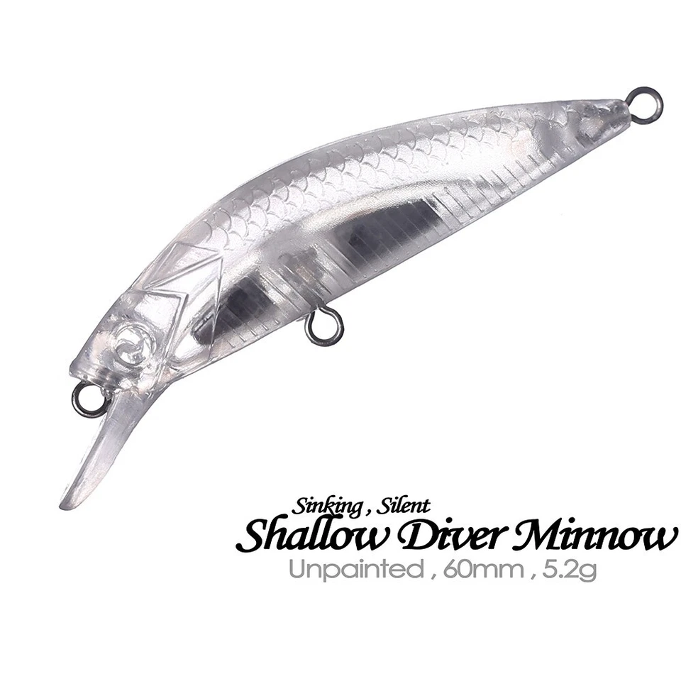 30PCS 6cm 5.2g Shallow Diver Sinking Minnow Unpainted Bait Blank Fishing Lure - Image 1 of 4