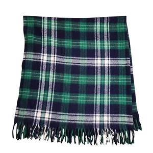 Faribault Woolen Mills Co Blue-Green-White Plaid Tartan Fringed Acrylic Blanket - Picture 1 of 4