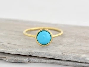 Anello turchese bella addormentata placcato oro 18 kt fatto a mano regalo per Natale - Foto 1 di 11
