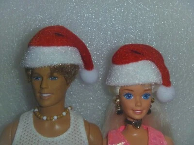 (2) Sort of Velveteen Folded Over Santa Hats for Barbie, Ken, Same Size Friends - Image 1 of 4