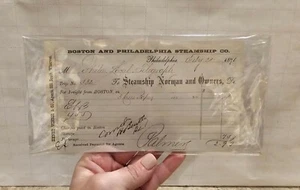 1876 bill head receipt philadelphia boston steamship co  norman winsor bently - Picture 1 of 8