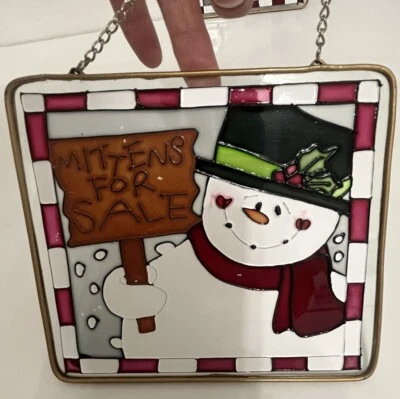 Scott's Stained Glass Wall Plaque Suncatcher 5 X 5 Snowman Mittens For Sale (2) - Image 1 of 4