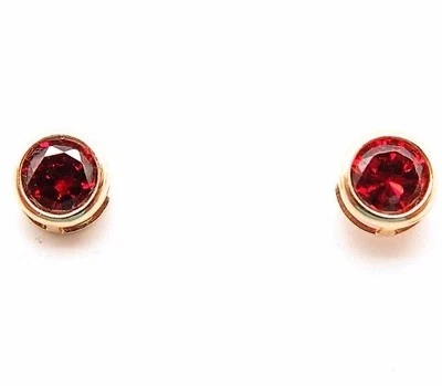 14K Yellow Gold Bezel Simulated Ruby Screw Back Stud Earrings 5mm - Image 1 of 2