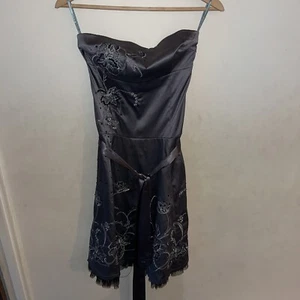 Jane Norman Grey/black floral strapless floaty cocktail/prom dress size 8 - Picture 1 of 3