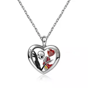 NIGHTMARE BEFORE CHRISTMAS JACK AND SALLY HEART PENDENT NECKLACE - Picture 1 of 4