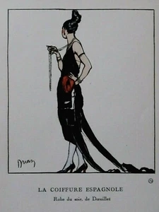Etienne Drian  LA COIFFURE ESPAGNOLE  pochoir édition originale 1920 Art-Déco - Picture 1 of 4