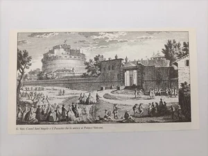 Clipping Illustrazione Roma Giuseppe Vasi Veduta di Castel Sant'Angelo - Picture 1 of 1