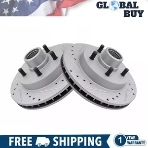 New Front Performance Brake Rotor Drilled Slotted Coated Pair For 1992-2002 GMC - Picture 1 of 4