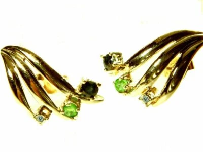 Ohrstecker Gold 585 Starlets mit Brillant, Smaragd, Saphir Handmade - Bild 1 von 4