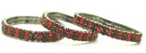 Lot of 3 pcs 2 line dk red + red Rhinestone rhodium plated Stretch Bracelets - Picture 1 of 5