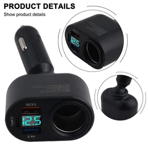 Schnelles Laden Car Ladegerät 12-24 V Schwarz Auto-Socket-Splitter-Ladegerät - Zdjęcie 1 z 12