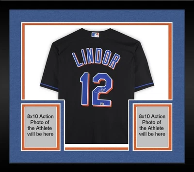 Camiseta deportiva Nike negra autografiada por Francisco Lindor de los New York Mets enmarcada réplica Foto 1 de 4
