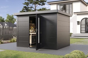 Finnhaus Metall-Gerätehaus Hakon 3024 Anthrazit Anthrazitgrau 324x272cm - Bild 1 von 5