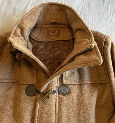 VTG Tasso Elba Toggle Beigh Wool YKK Zip Trench detachable hood quality Mens XL - Image 1 of 4