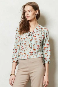 Anthropologie Moulinette Soeurs Toadstool Pilz Damenbluse vorne zum Binden Größe 6 - Bild 1 von 16