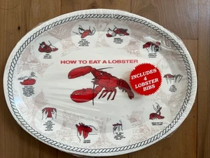 Lobster Plates 4 Piece Plastic Oval With Plastic Bibs "How To Eat A Lobster " - Picture 1 of 6