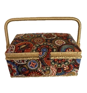 Cesta de Costura Cubierta de Tela Correas Rectangulares Mango Inserto de Plástico - Imagen 1 de 22