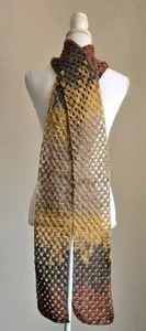 New Handmade Angora Wool Blend Brown Gold Rust Gradient Scarf 5x92" Soft - Picture 1 of 3
