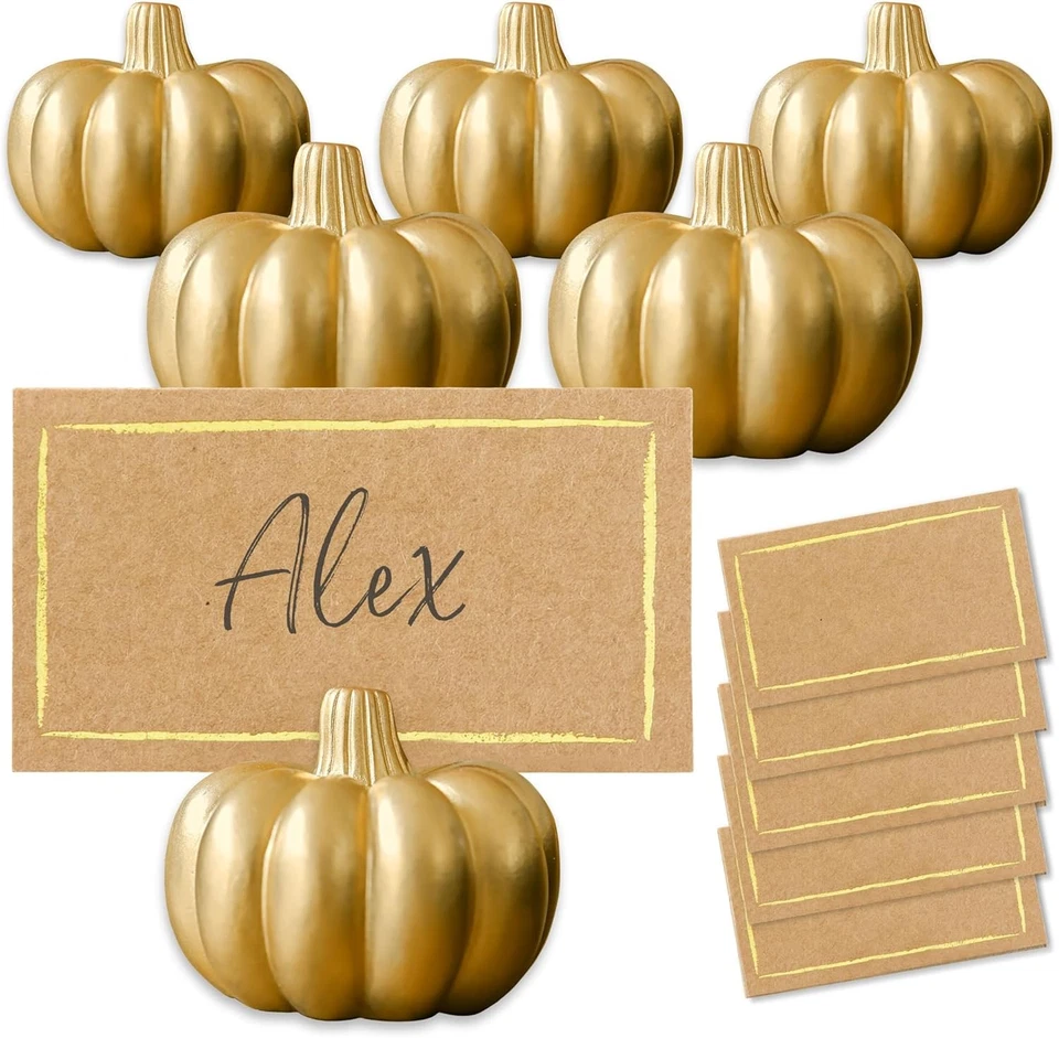 Kate Aspen Fall Decor Mini Gold Pumpkin Place Card Holder (Set of 6) fo