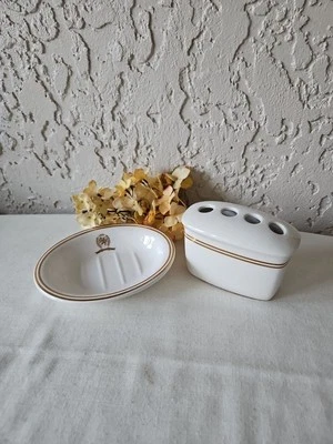 Juego de soporte para cepillo de dientes para jabonera Tommy Hilfiger vintage rayas doradas LEER Foto 1 de 4