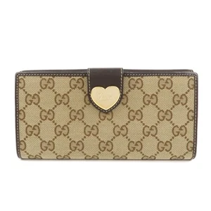 Authentic GUCCI Lovely Heart GG Canvas Leather Bi-fold Long Wallet 2035 Used F/S - Picture 1 of 24