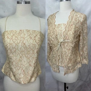 Vintage y2k Corset Bustier top sz 8 Floral Lace Sexy Coquette Beige 2000 gothic - Picture 1 of 24