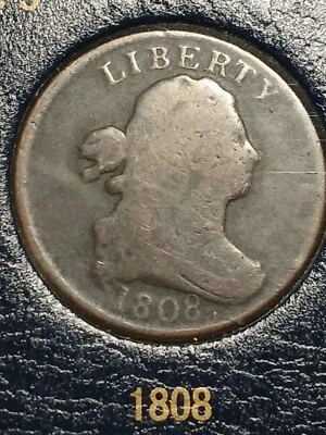 1808 DRAPED BUST HALF CENT. FINE CONDITION. ORIGINAL. SCARCE.MINTAGE 400,000. - Image 1 of 2