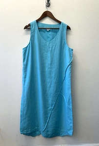J. Jill Purejill Linen Maxi Wrap Dress Womens Size L Teal Blue Lagenlook Beachy - Picture 1 of 7