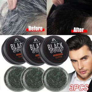 3X Men's Grey Coverage Bar Shampoo Hair Darkening Black Soap for Grey Hair Cover - Picture 1 of 16