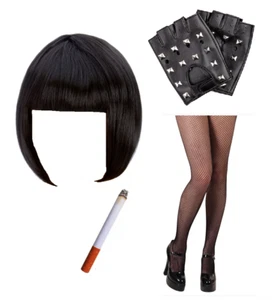Nessa Jenkins Black Bob Wig GlovesFake Cigarette Fancy Dress Costume Accessories - Picture 1 of 8