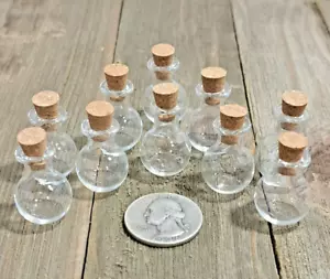 Set of 10 Small Mini Glass Bottles - Corked - Tiny Vials for Arts & Crafts - Picture 1 of 3