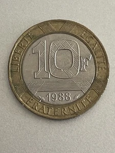 1988 FRANCE 10 Francs Winged Liberty Bi-Metal KM#964.1 Pre-Euro Coin - Picture 1 of 2