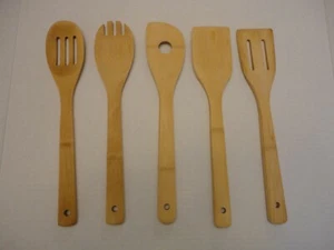 Juego de 5 piezas Kit de utensilios de cocina de madera natural bambú Cuchara de cocina grande Espátula - Imagen 1 de 12