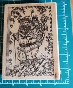 Detaillierter Vintage - Skifahren WEIHNACHTSMANN - GROSS NEU Hampton Arts Stempel B4 - Bild 1 von 7