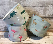 Nursery fabric storage basket tub Handmade with Sophie Allport Dinosaur Flamingo