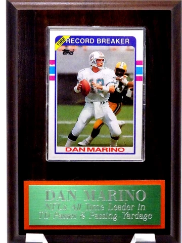 Miami Dolphins Dan Marino Wooden Plaque With 1988 Record Breaker Topps Card Cover