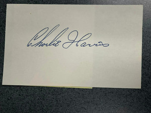 Charlie Charles Bubba Harris autographed 3 x 5 index card MLB Guaranteed to Pass