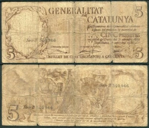 España Generalitat Cataluña - 5 pesetas 1936 serie B - foto generica RC 42 - Picture 1 of 1