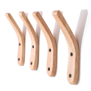 Oak Wood Bathroom Hook Coat Hooks Wall Hooks Hanging up in Hallways Bedrooms - Picture 1 of 13