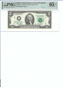 2003 $2 FRN FR1937-I* PMG 65 EPQ, Minneapolis * Note S/N I01240736*!!! - Picture 1 of 2