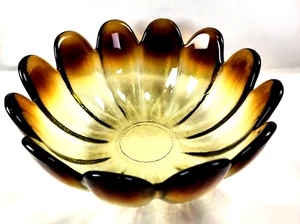 Vintage Indiana Glass Blenko Amber Lotus Flower Candy Bowl Center Piece 11" Wide - Picture 1 of 12