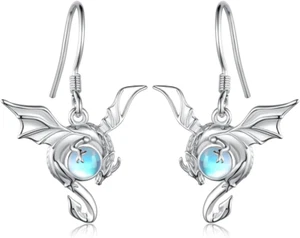 Drachen Ohrringe für Damen 925 Sterling Silber Mondstein Drachen Ohrringe Dragon J - Bild 1 von 7