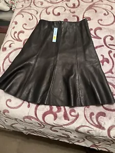 Antonio Melani Maren Black Leather A Line Skirt Knee Length Lined XS $250 - Picture 1 of 8