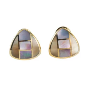 Asch Grossbardt Mop Inlay Gold Earrings - Picture 1 of 4