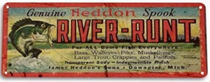 RIVER RUNT FISHING LURE TIN SIGN 11x4 inch HEDDON SPOOK BASS CRAPPIE PIKE SLAB - Picture 1 of 1