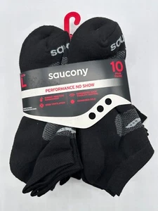 10 PAIR PACK MENS SAUCONY PERFORMANCE NO SHOW CUSHIONED SOLE SOCKS BLACK LARGE - Picture 1 of 4
