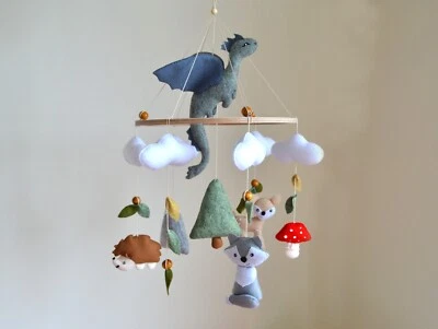 Dragon baby mobile, fantasy nursery mobile, Dragon nursery mobile boy cot mobile - Image 1 of 4