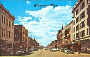 Cheyenne WY Street View Storefronts Old Cars Postcard - Picture 1 of 1
