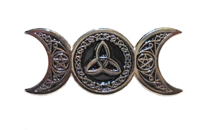 Dreifachmond Göttin Symbol Wicca heidnisches Pentagramm Metall Emaille Abzeichen Brosche 35 mm - Bild 1 von 1
